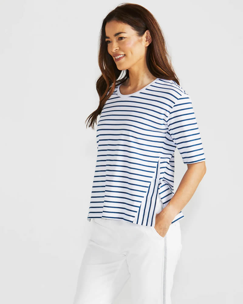 Betty Basics Naomi Navy Stripe Short Sleeve Tee