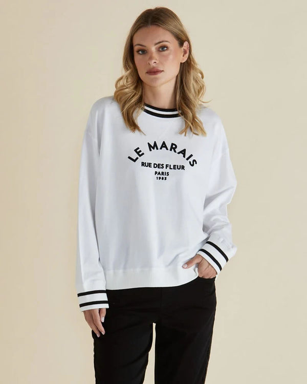  Betty Basics Marais Sweat White with Print