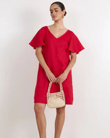 Adorne Theo Red Linen Short Dress