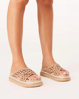 Billini Atzi Weave Cross Over Strap Weave Slides Peanut