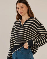 Betty Basics Aberdeen Polo Knit Sweat Navy Stripe