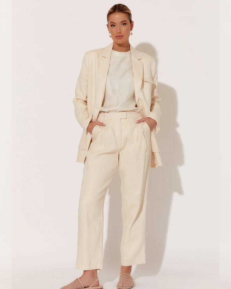 Adorne Lula Pleated Front Cream Linen Pants