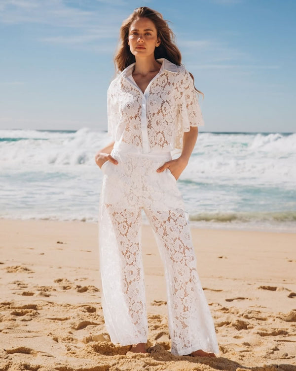  Ebby + I White Mia White Lace Pants