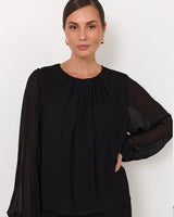 Adorne Candice Long Sleeve Top Black