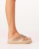 Billini Atzi Weave Cross Over Strap Weave Slides Peanut