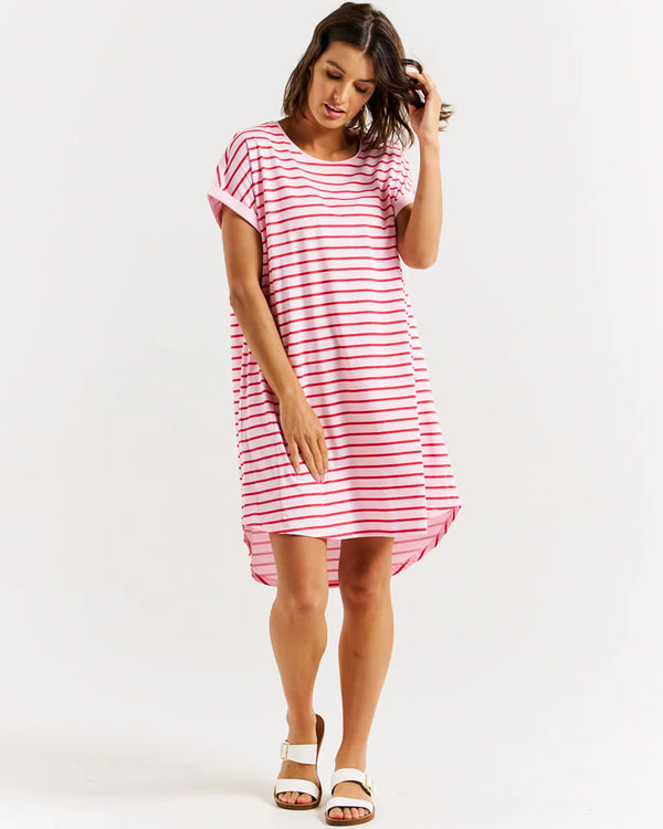  Betty Basics Maxine T-Shirt Dress Cherry Blossom Stripe