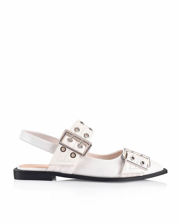  Verali Clea Sling Back Buckle Flats Chalk Crinkle