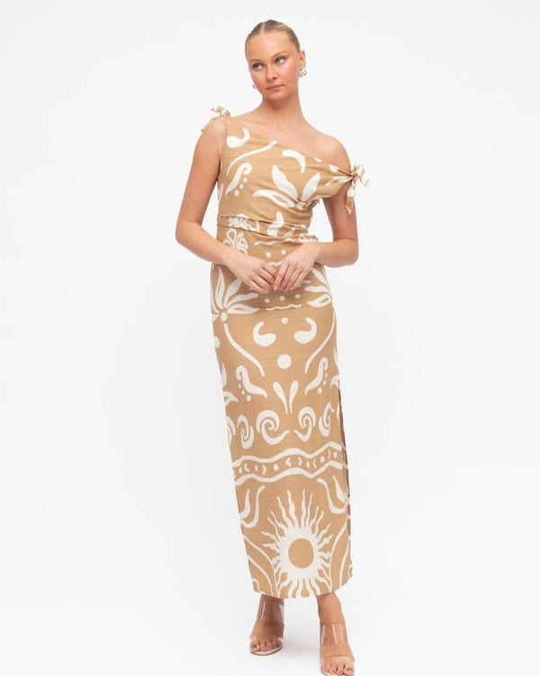  White Closet Johanna Bow Maxi Dress Light Tan