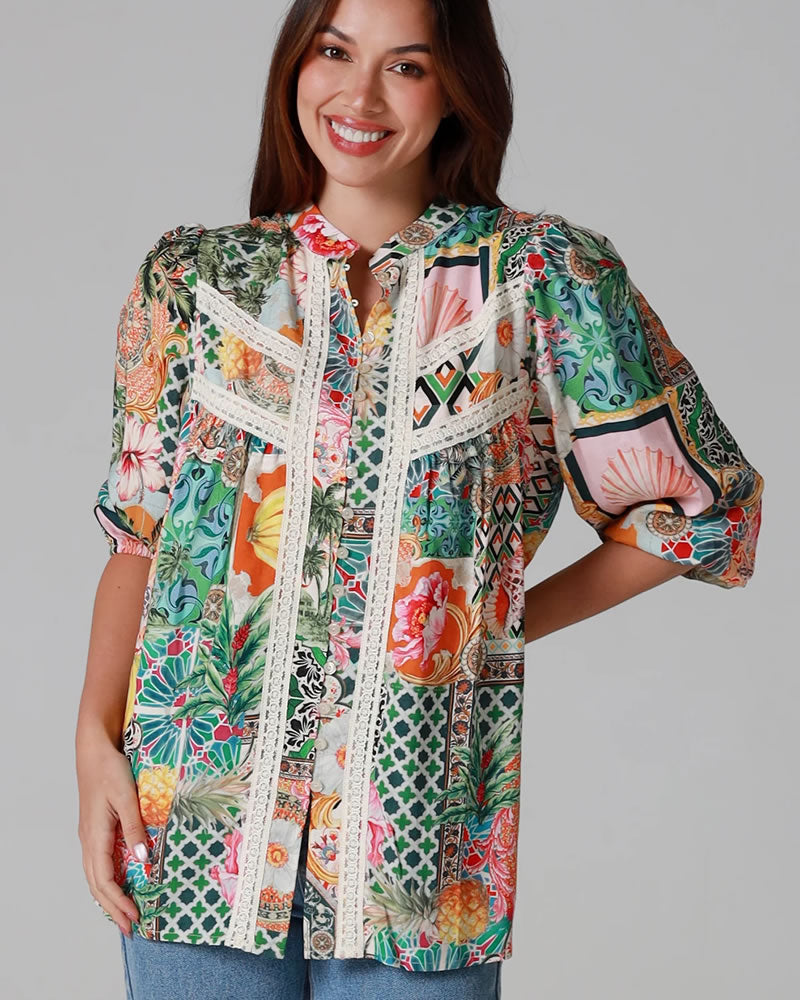 Dreamcatcher Amira Short Sleeve Blouse Multi Print