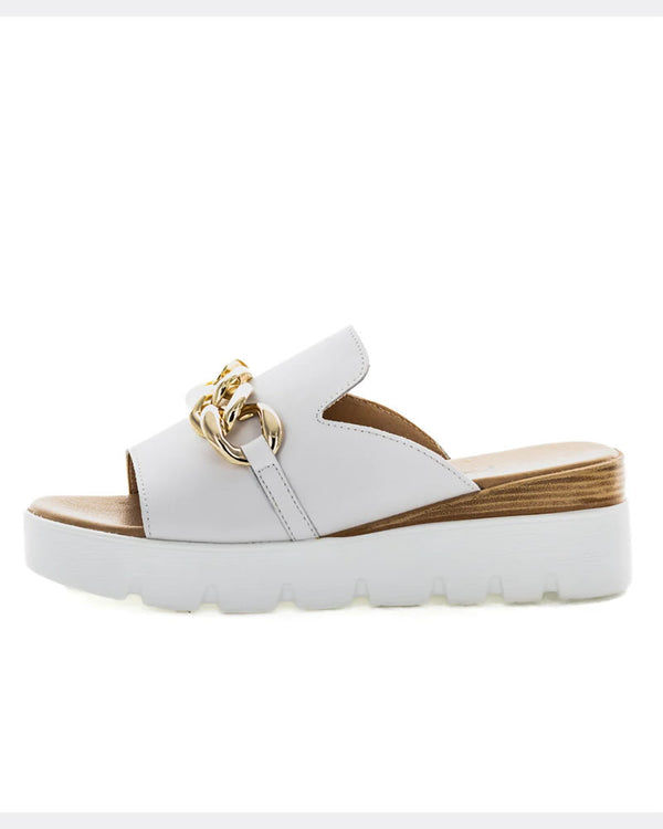  Just Bee Camara White Leather Chunky Slides