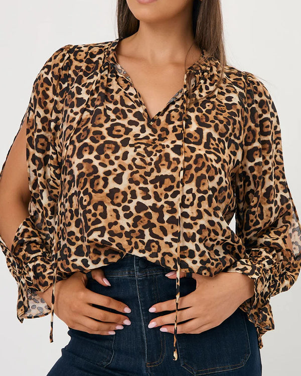  Adorne Sylvie Leopard Print Long Sleeve Top