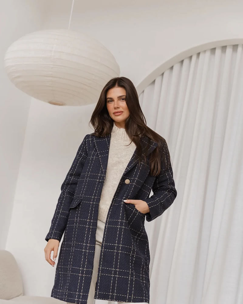 Betty Basics Genevieve Coat Navy/ Gold Check