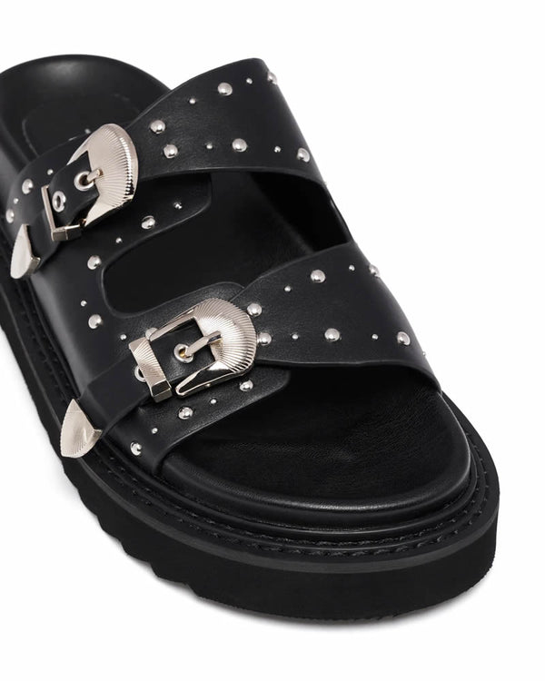  Therapy Shoes Harli Black Slides with Silver Hardware