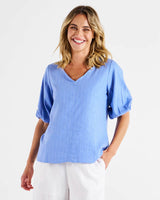 Betty Basics Eleanora Linen Blouse Berry Blue Stripe