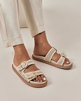 Billini Topanga Cream Raffia Weave Slides