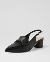 Top End Abbalie Black Leather Slingback Mid Heels