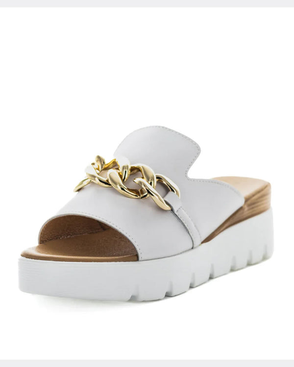  Just Bee Camara White Leather Chunky Slides