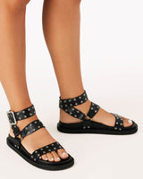 Billini Zosia Black Chunky Sandals with Silver Eyelets on  Straps