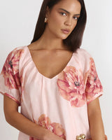 Adorne Rosemary V Neck Linen Dress Piccadilly Print