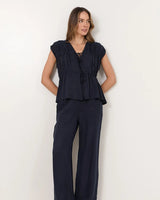 Adorne Amari Cupro Top Navy