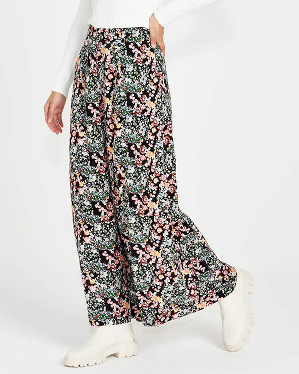  Sass June Wide Leg Elastic Waist Pant - Patchwork Floral Black Multi