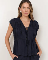 Adorne Amari Cupro Top Navy