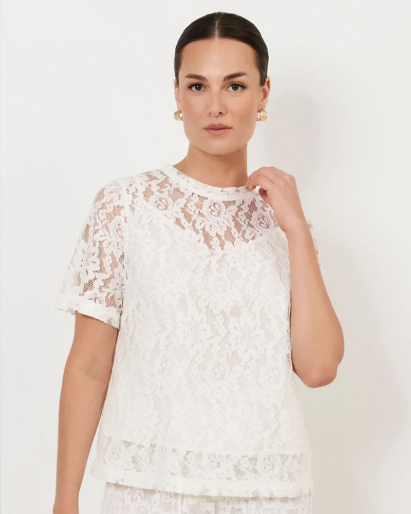 Adorne Arden Lace Short Sleeve Top