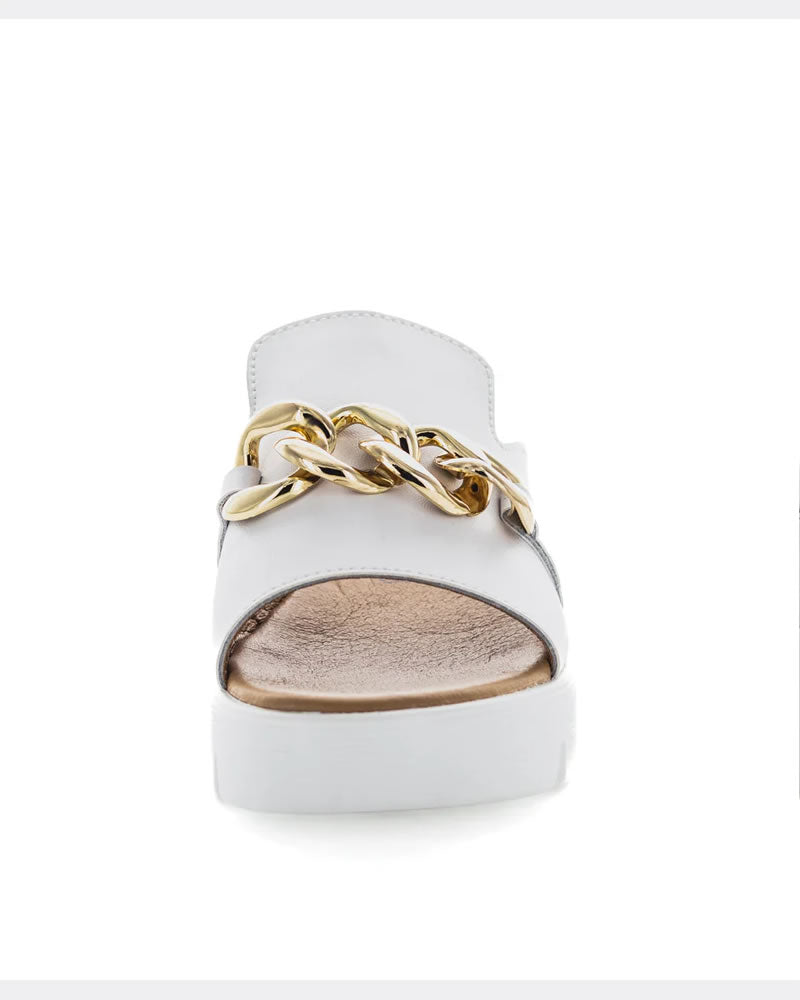 Just Bee Camara White Leather Chunky Slides