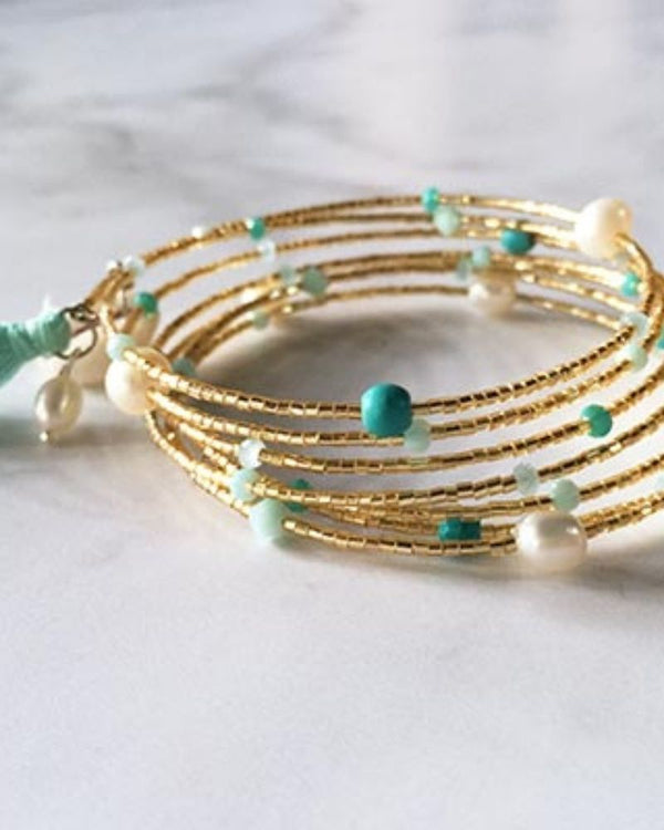  Pele Jewellery Wrap Bracelet Light with Beads Gold & Silver